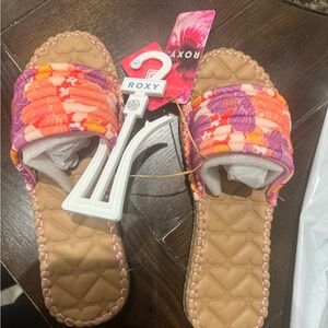Roxy Women's Pink Orange Floral Slide Sandals